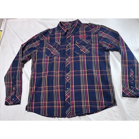 Coogi Button Up Shirt Mens Size XXL Blue Plaid Long Sleeve Embroidered - Picture 2 of 10